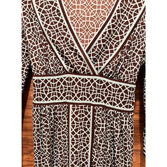 City Triangles Stretch Knit Sheath 3/4 Sleeve V Neck Mint Green & Brown Medium - Picture 6 of 12